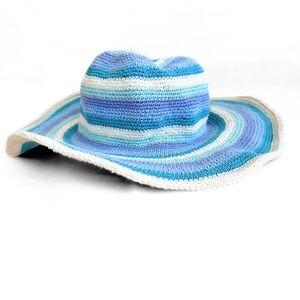 Wooden Ships Kids Knit Packable Sun Hat Beach One Size Blue White Stripe Floppy